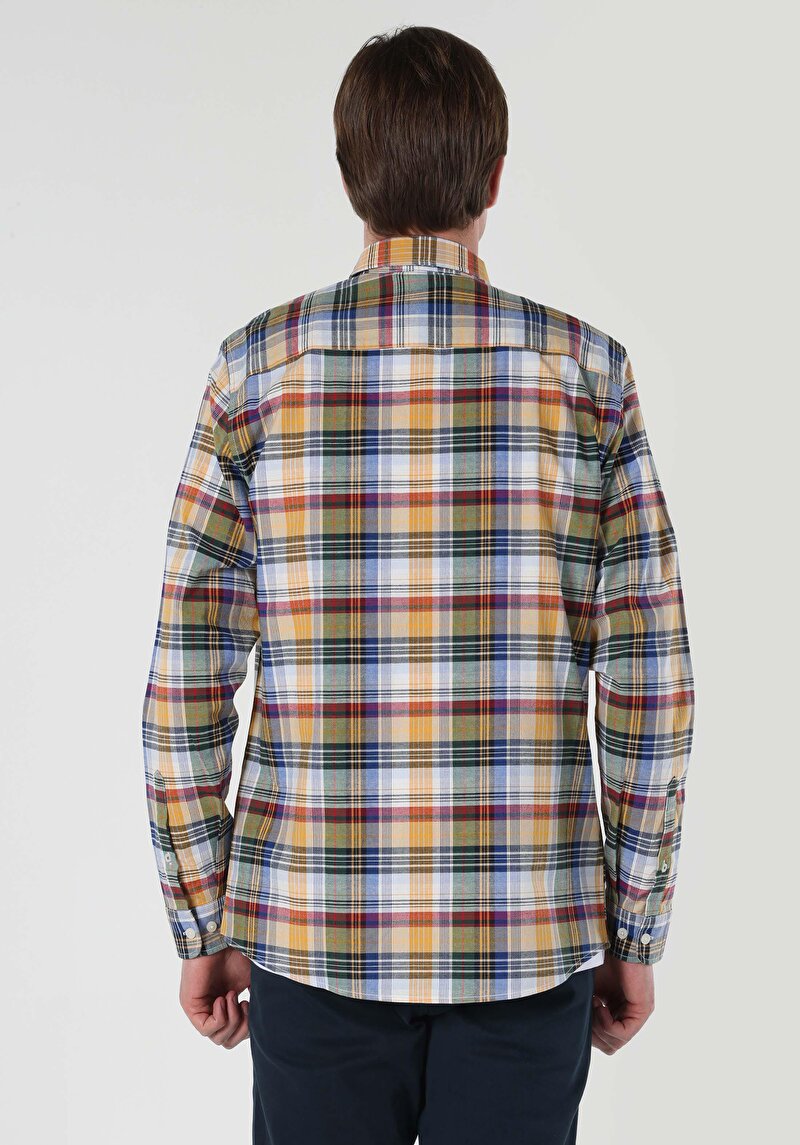 Regular Fit Shirt Neck Ekoseli Erkek Çok Renkli Uzun Kol Gömlek