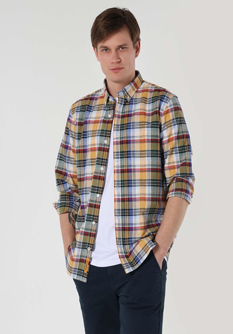 Regular Fit Shirt Neck Ekoseli Erkek Çok Renkli Uzun Kol Gömlek