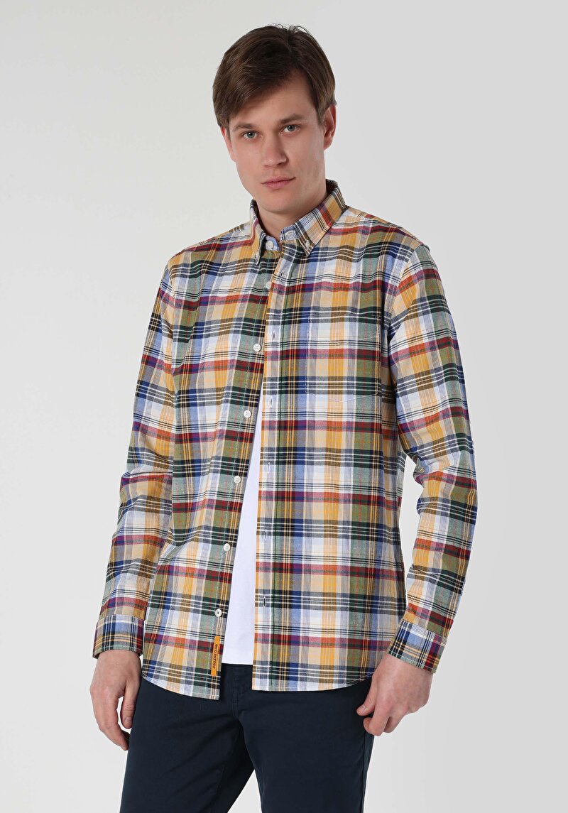 Regular Fit Shirt Neck Ekoseli Erkek Çok Renkli Uzun Kol Gömlek