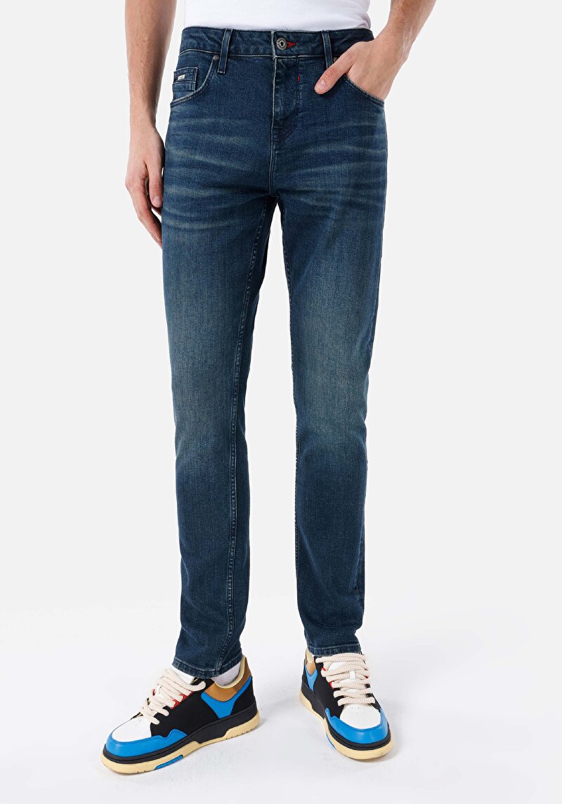 Straight Fit Erkek Koyu İndigo Jean Pantolon