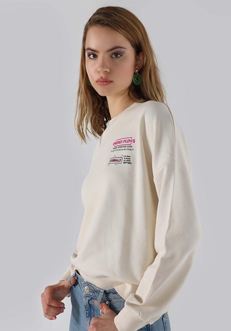 Regular Fit   Kadın Beyaz Sweatshirt