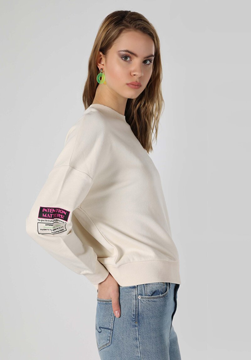 Regular Fit   Kadın Beyaz Sweatshirt