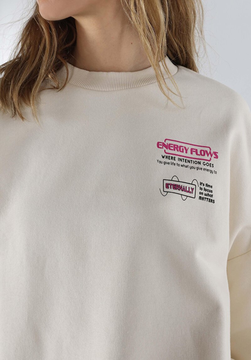 Regular Fit   Kadın Beyaz Sweatshirt