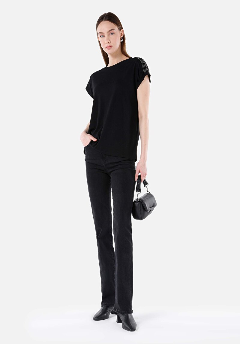 Slim Fit Yüksek Bel Ispanyol Paça Kadın Denim Jean Pantolon