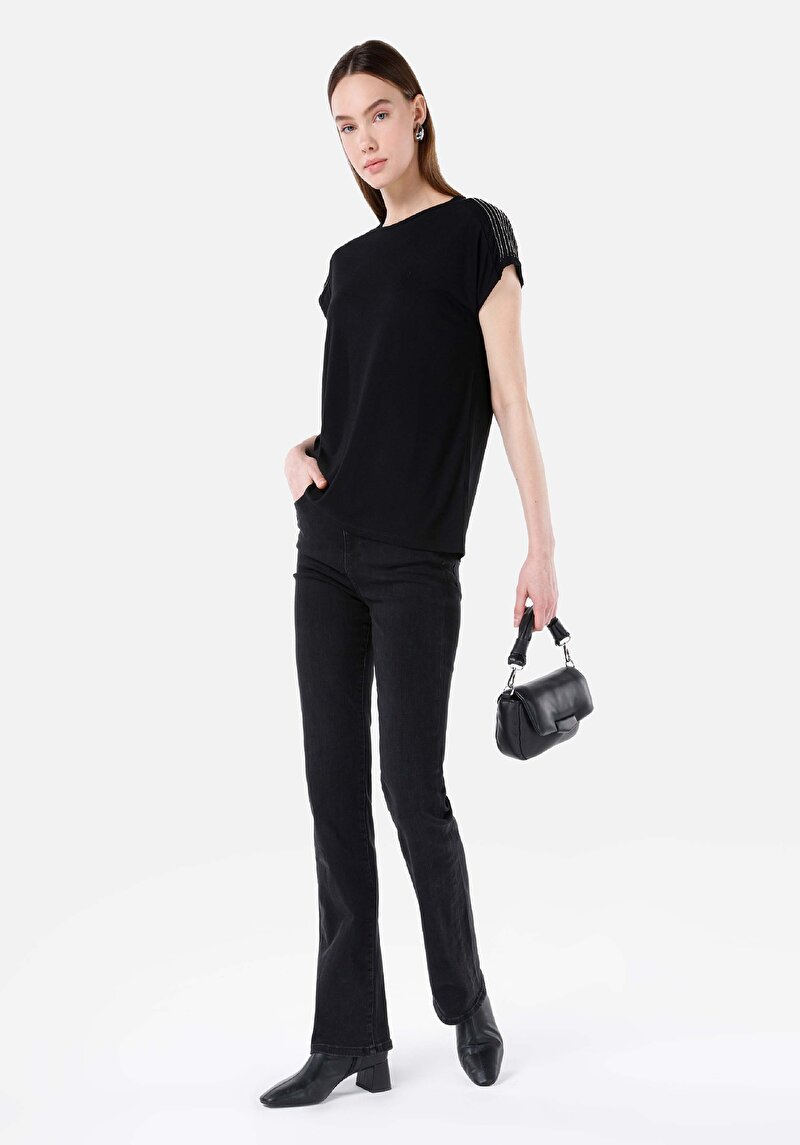 Slim Fit Yüksek Bel Ispanyol Paça Kadın Denim Jean Pantolon