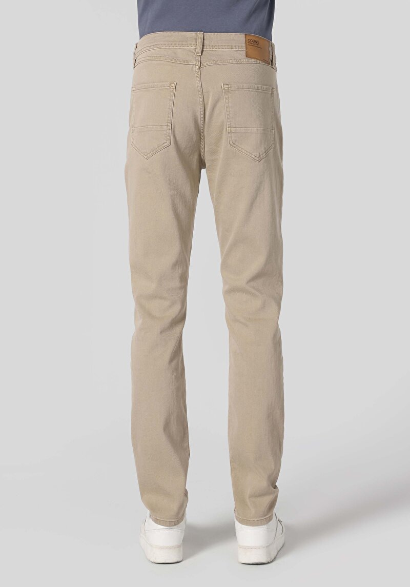 Straight Fit Orta Bel Düz Paça Erkek Bej  Pantolon