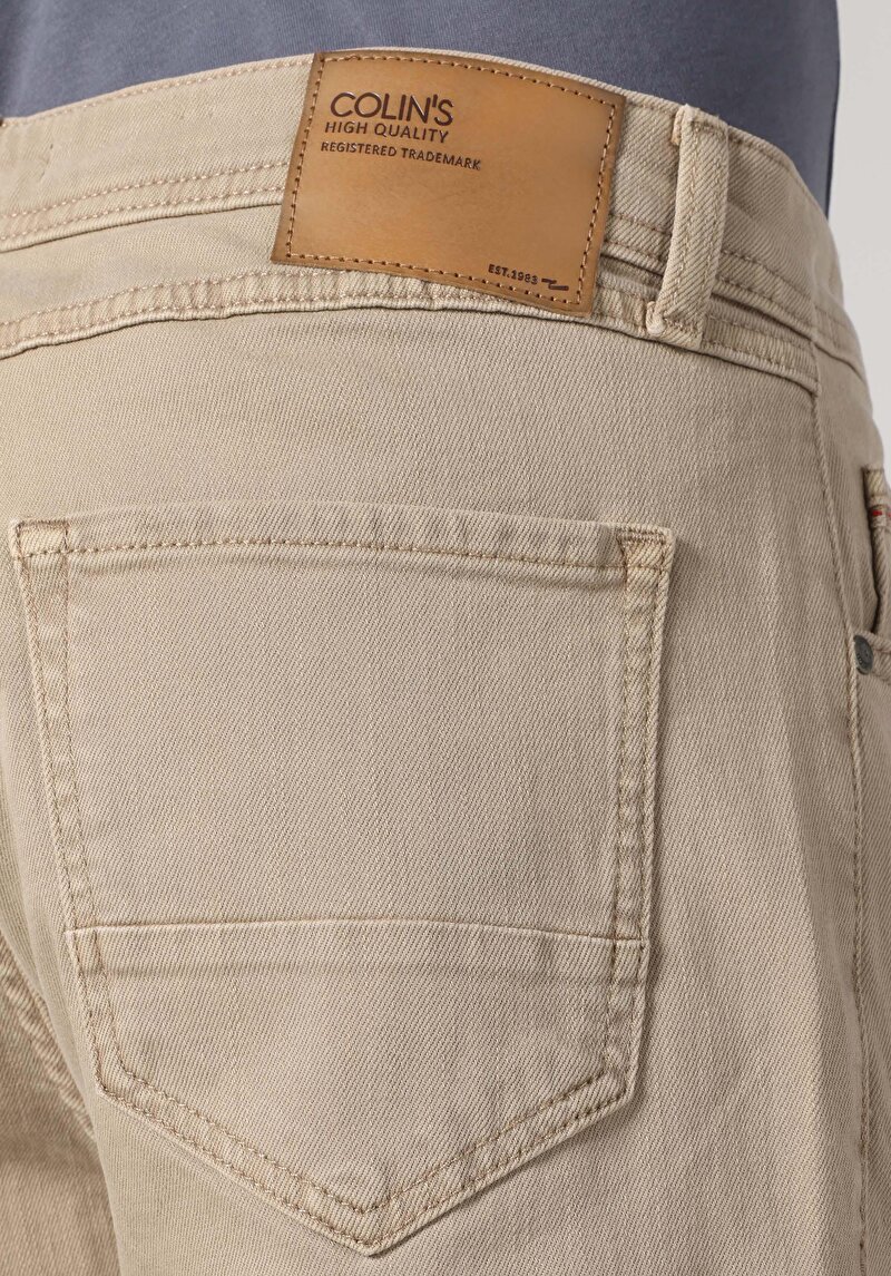 Straight Fit Orta Bel Düz Paça Erkek Bej  Pantolon