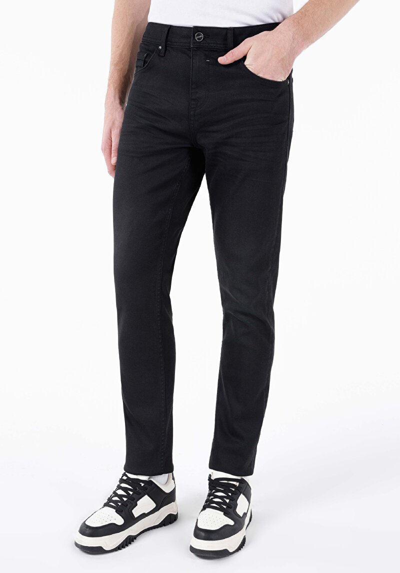 Straight Fit Düşük Bel Düz Paça Erkek Lacivert Fermuarlı Jean Denim Pantolon