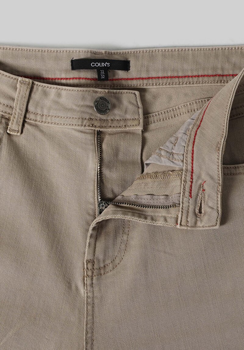 Straight Fit Orta Bel Düz Paça Erkek Bej  Pantolon