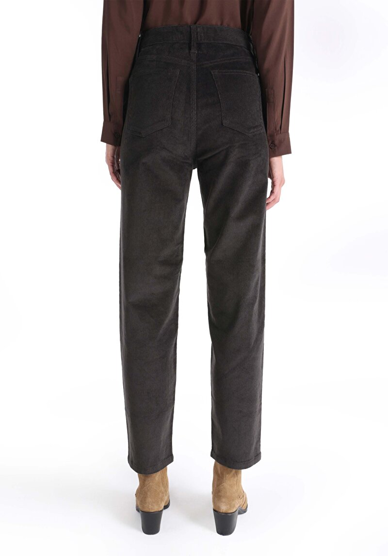 Regular Fit Yüksek Bel Geniş Paça Kadın Antrasit Pantolon