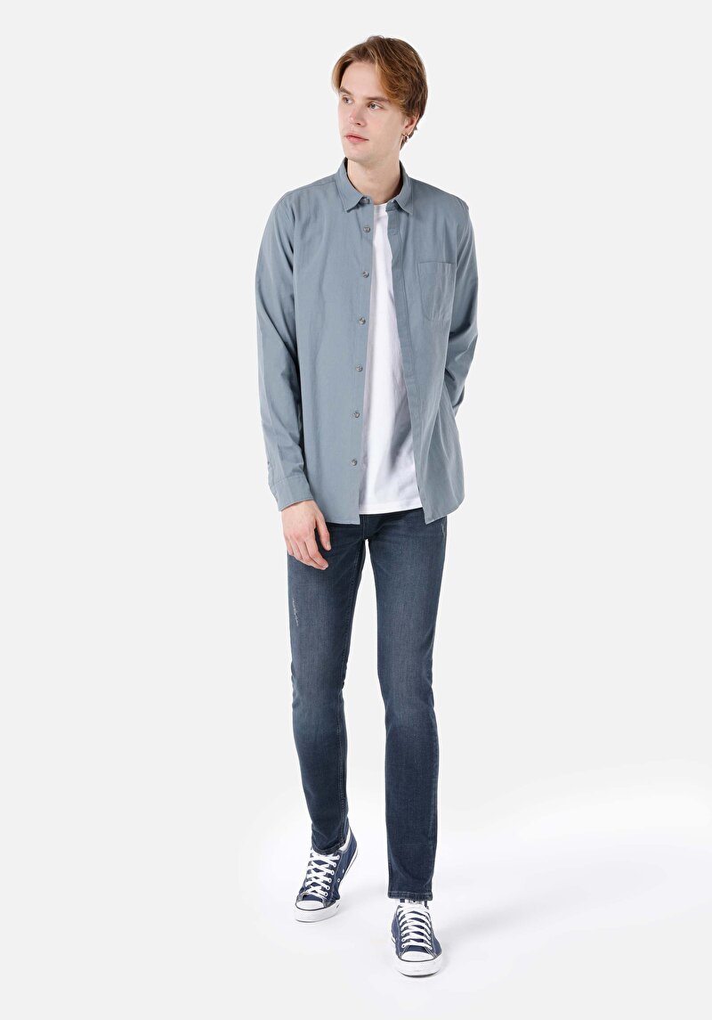 Straight Fit Düşük Bel Düz Paça Erkek Koyu İndigo Jean Pantolon