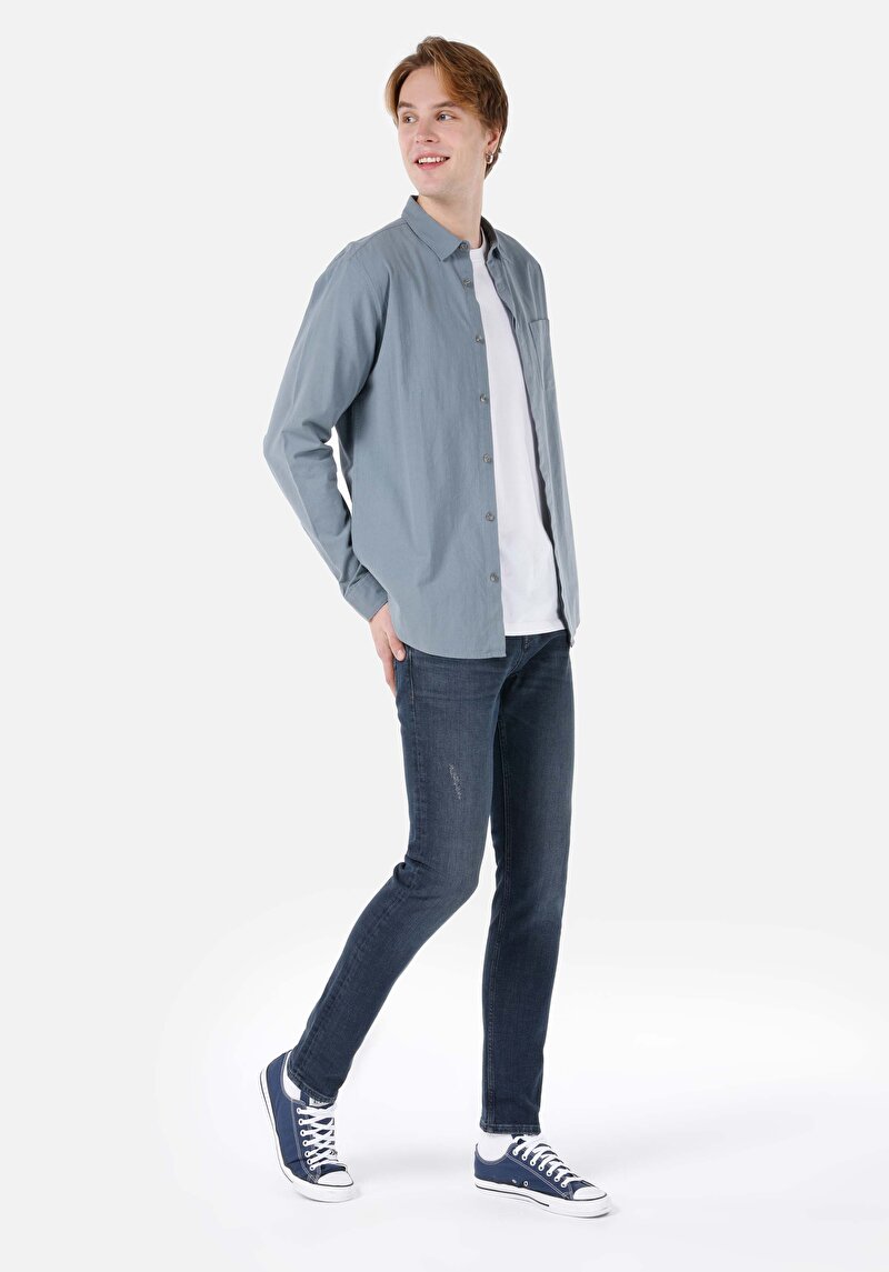 Straight Fit Düşük Bel Düz Paça Erkek Koyu İndigo Jean Pantolon