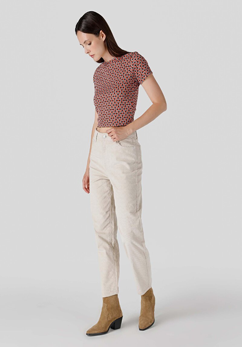 Regular Fit Yüksek Bel Geniş Paça Kadın Bej Pantolon