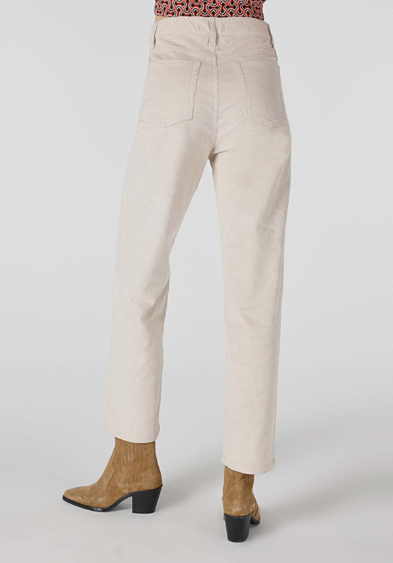 Regular Fit Yüksek Bel Geniş Paça Kadın Bej Pantolon