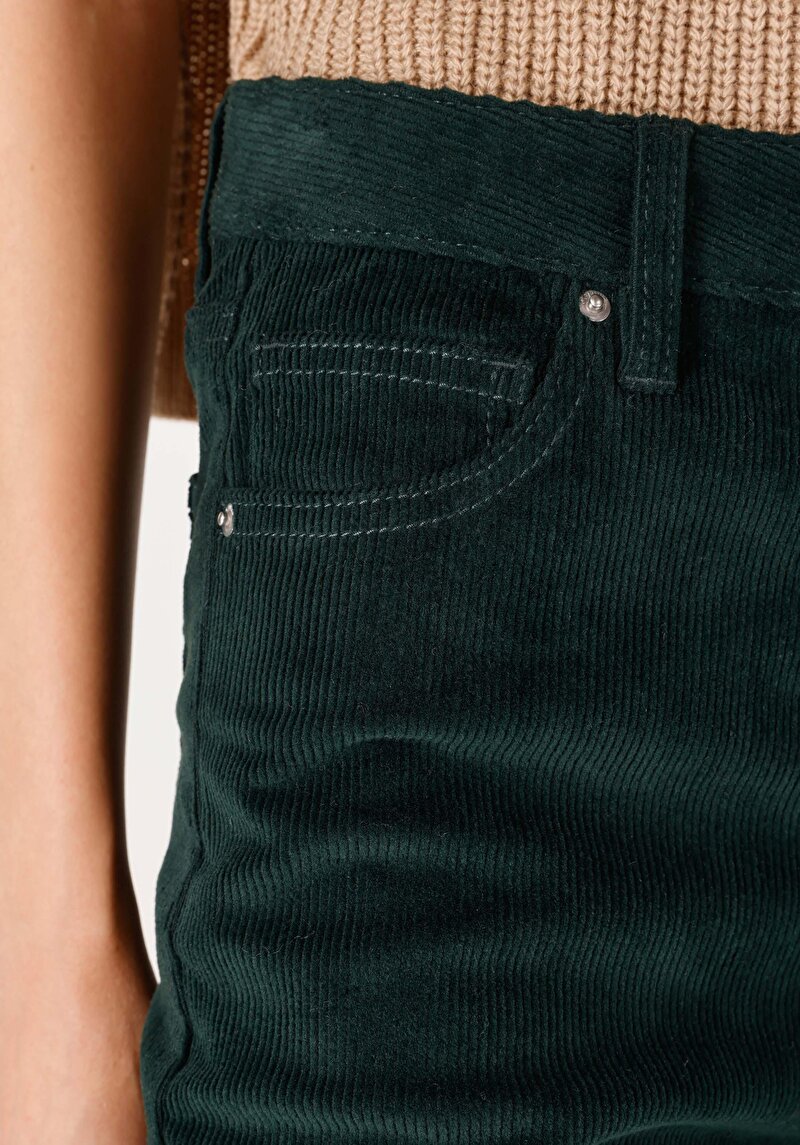 Regular Fit Yüksek Bel Geniş Paça Cepli Kadın Yeşil Pantolon