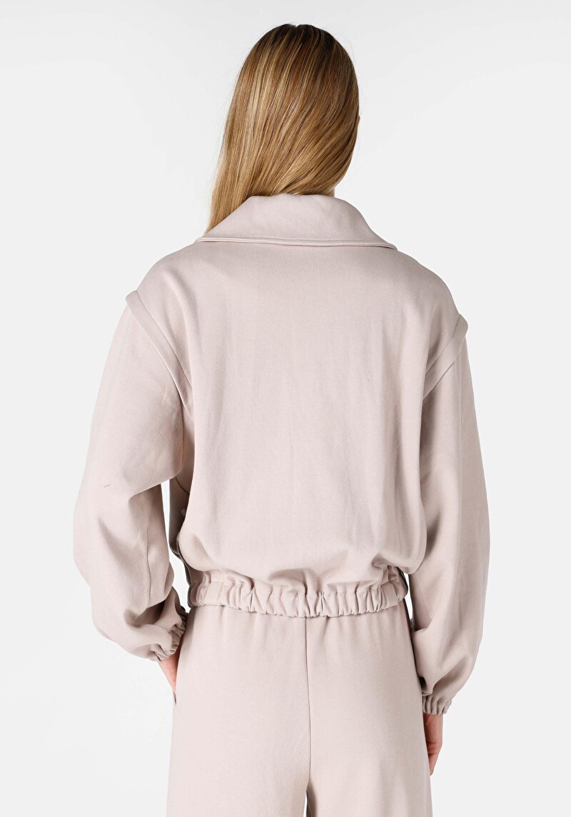 Regular Fit Fermuarlı Astarsız Kadın Bej Ceket