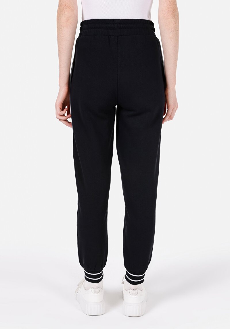 Regular Fit Orta Bel Düz Kadın Siyah Eşofman Altı