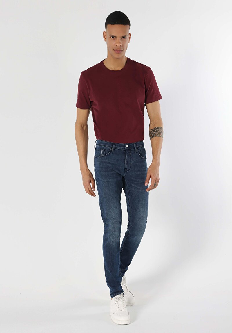 Skinny Fit Düşük Bel Dar Paça Erkek İndigo Jean Pantolon