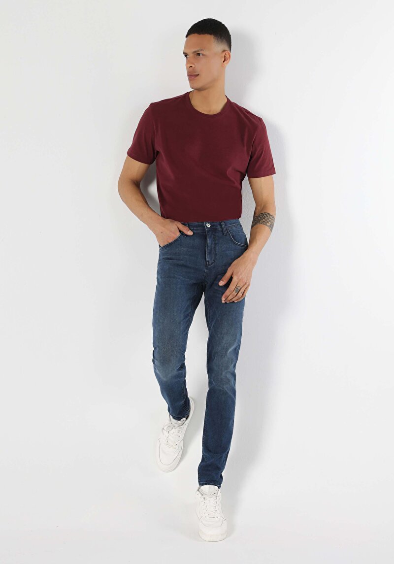 Skinny Fit Düşük Bel Dar Paça Erkek İndigo Jean Pantolon