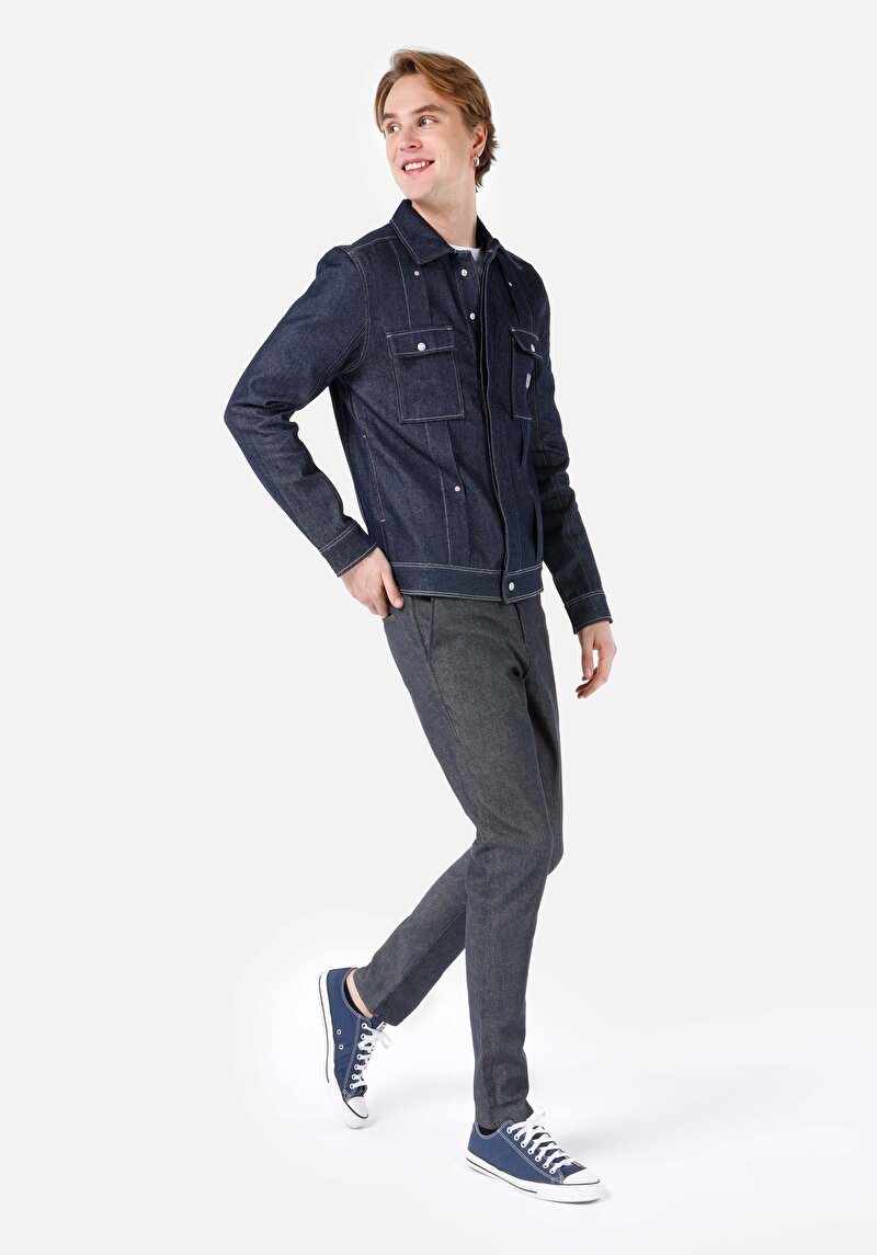 Regular Fit Orta Bel Düz Paça Erkek Koyu İndigo Jean Pantolon