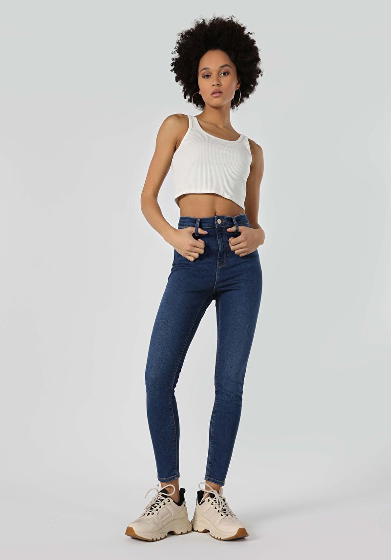 Skinny Fit Cepli Kadın Denim Jean Pantolon