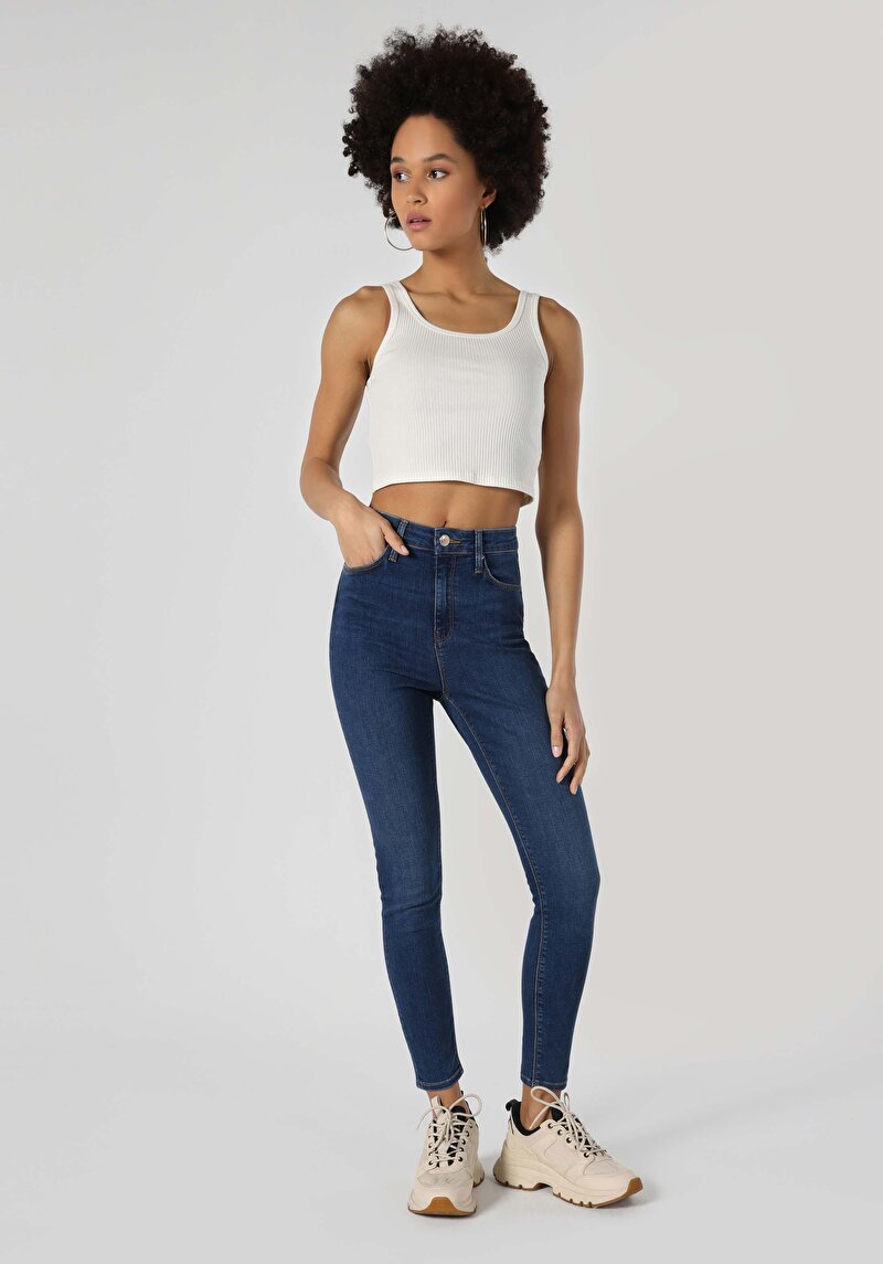 Skinny Fit Cepli Kadın Denim Jean Pantolon