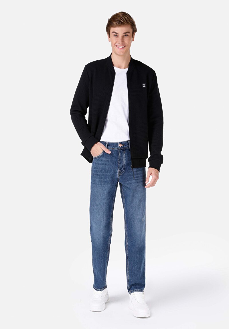 Loose Straight Fit Orta Bel Düz Paça Erkek İndigo Jean Pantolon
