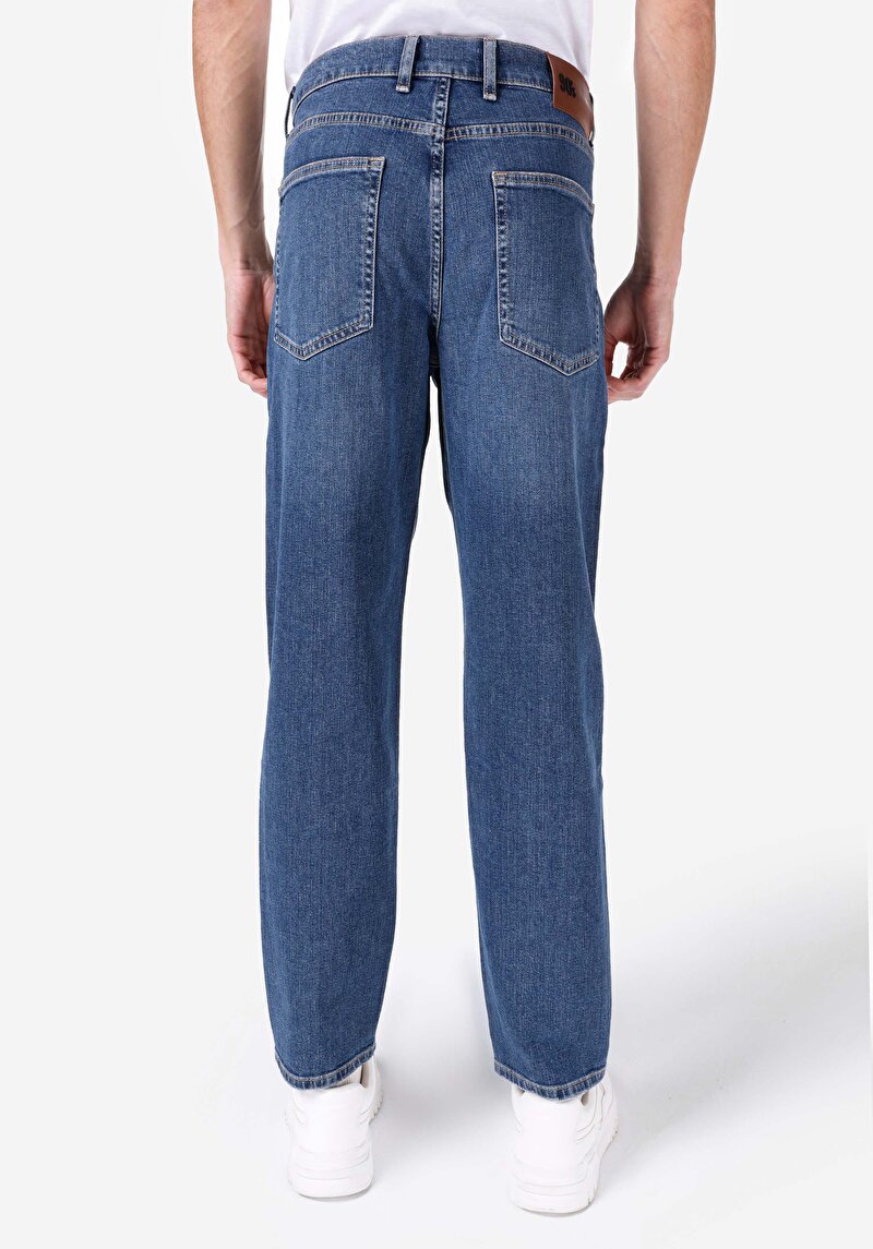 Loose Straight Fit Orta Bel Düz Paça Erkek İndigo Jean Pantolon