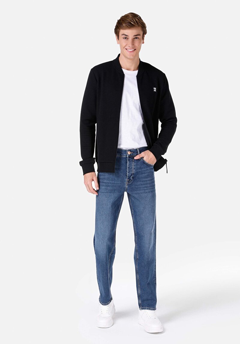 Loose Straight Fit Orta Bel Düz Paça Erkek İndigo Jean Pantolon