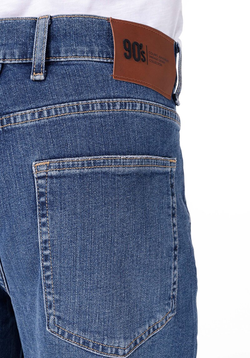 Loose Straight Fit Orta Bel Düz Paça Erkek İndigo Jean Pantolon
