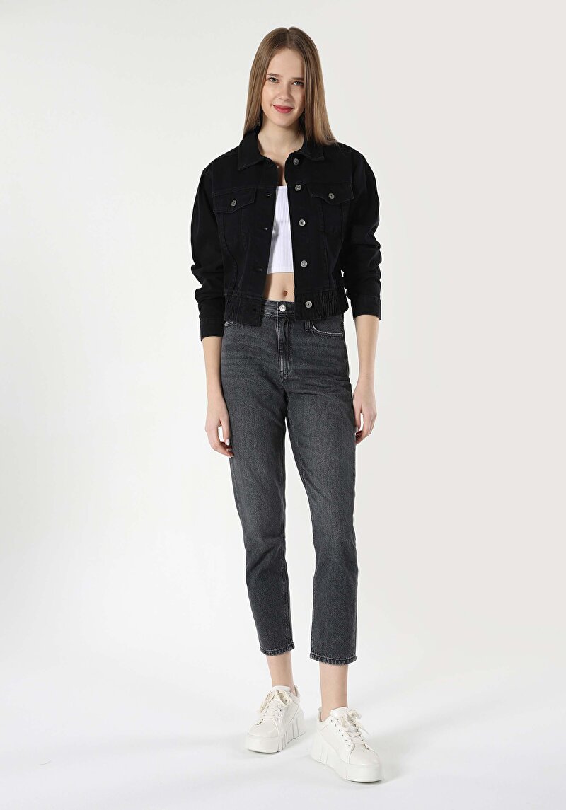 Mom Fit Yüksek Bel Daralan Paça Kadın Siyah Jean Pantolon