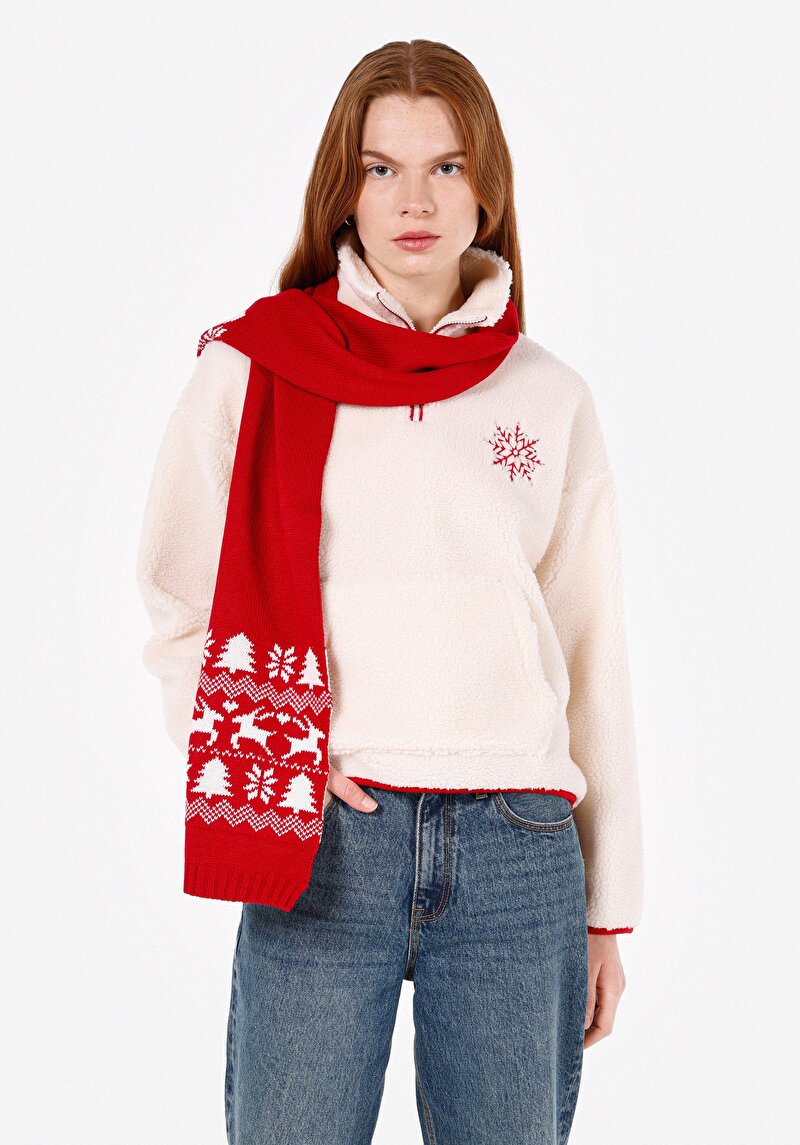 Regular Fit Kapüşonsuz Fermuarlı Kadın Ekru Sweatshirt