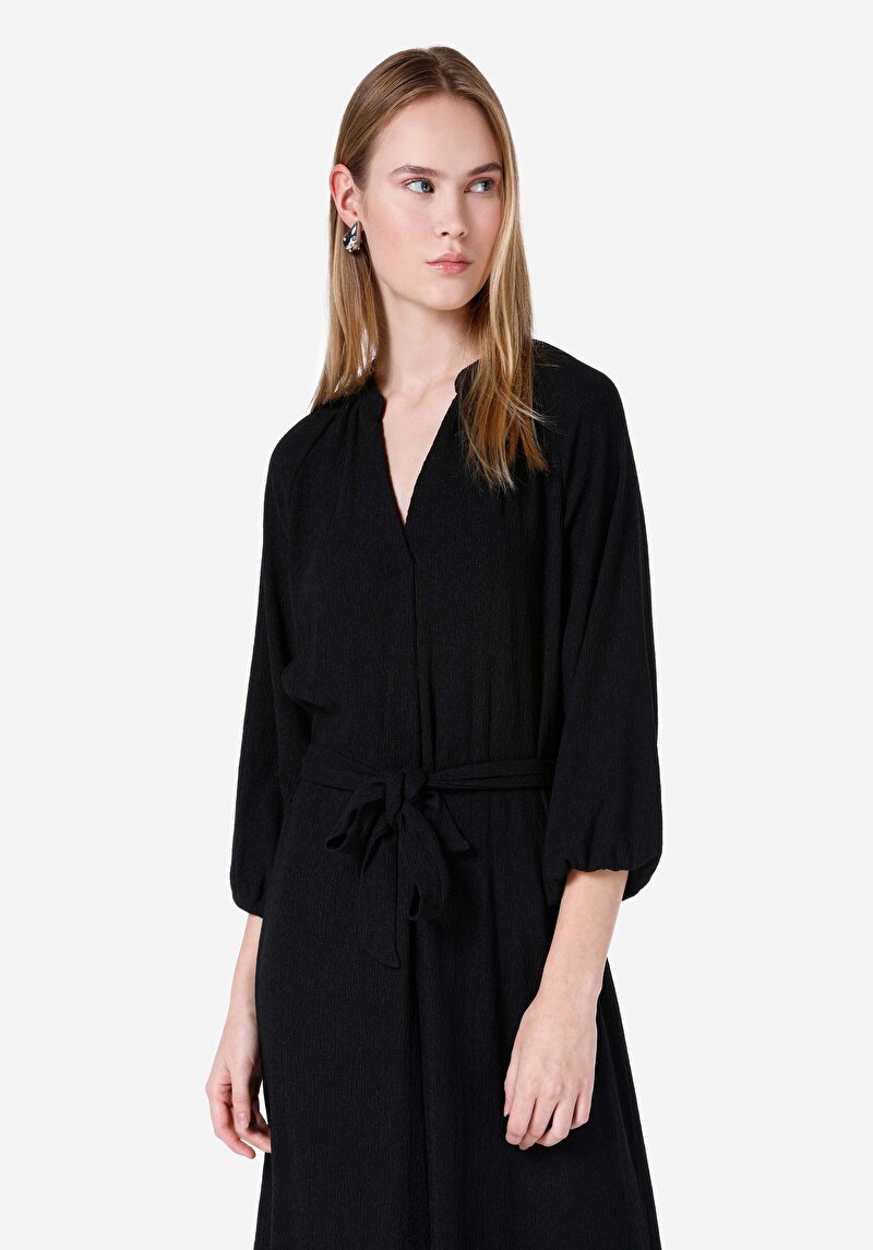 Regular Fit Kadın Siyah Uzun Kol Elbise