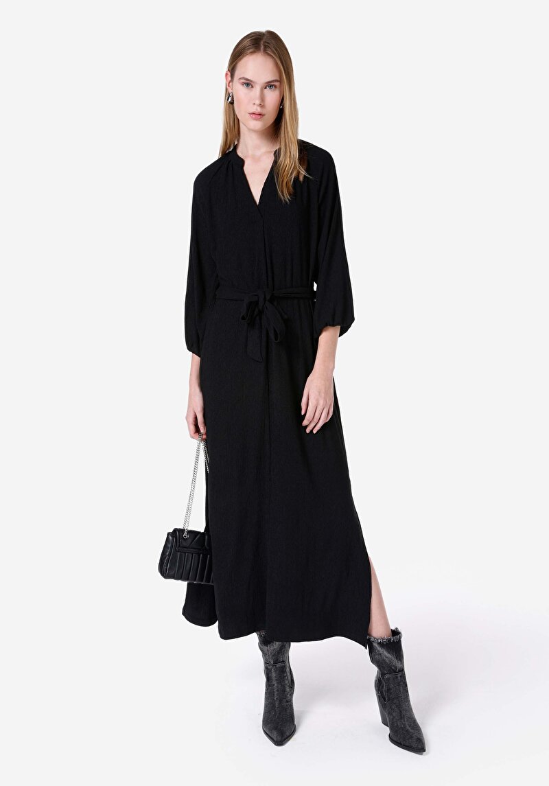 Regular Fit Kadın Siyah Uzun Kol Elbise