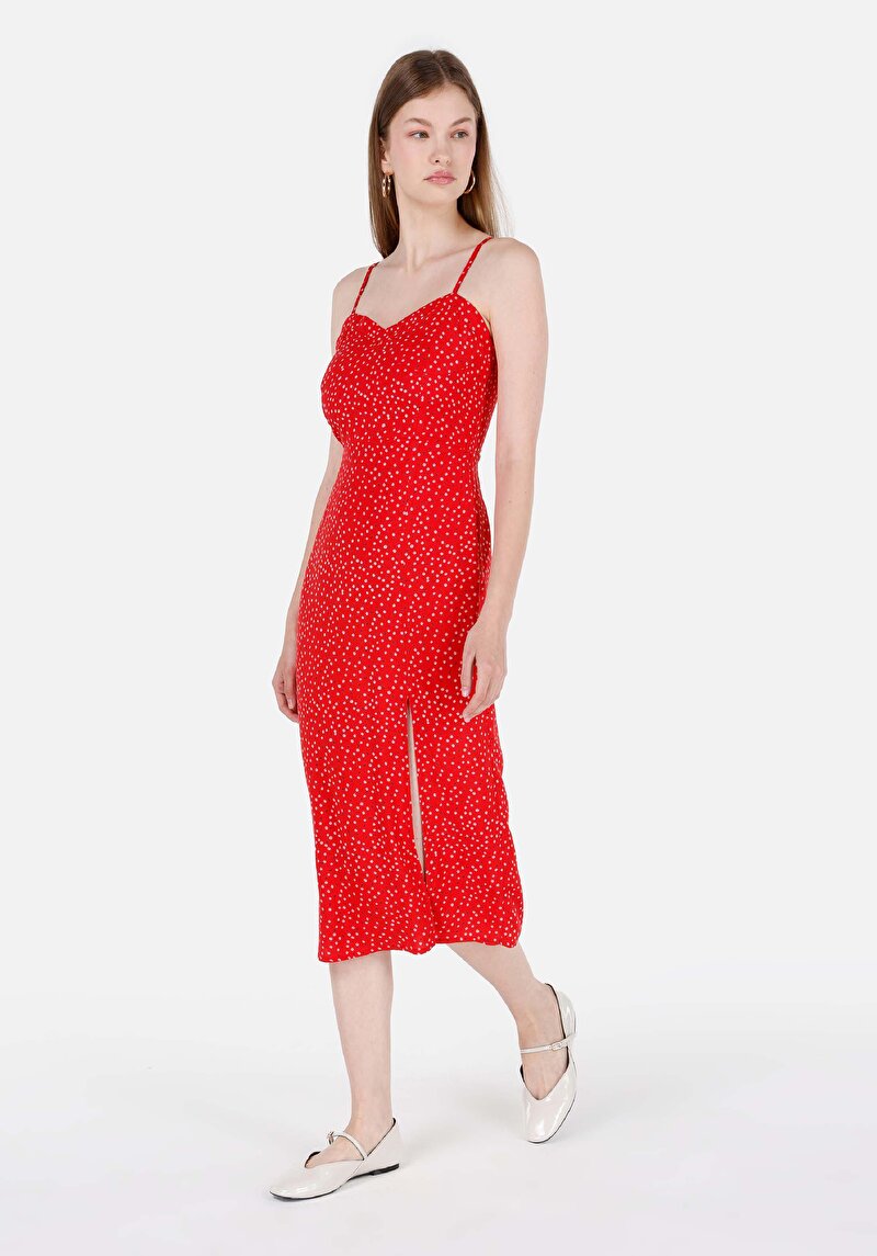 Viskozlu Slim Fit Kadın Kirmizi Elbise