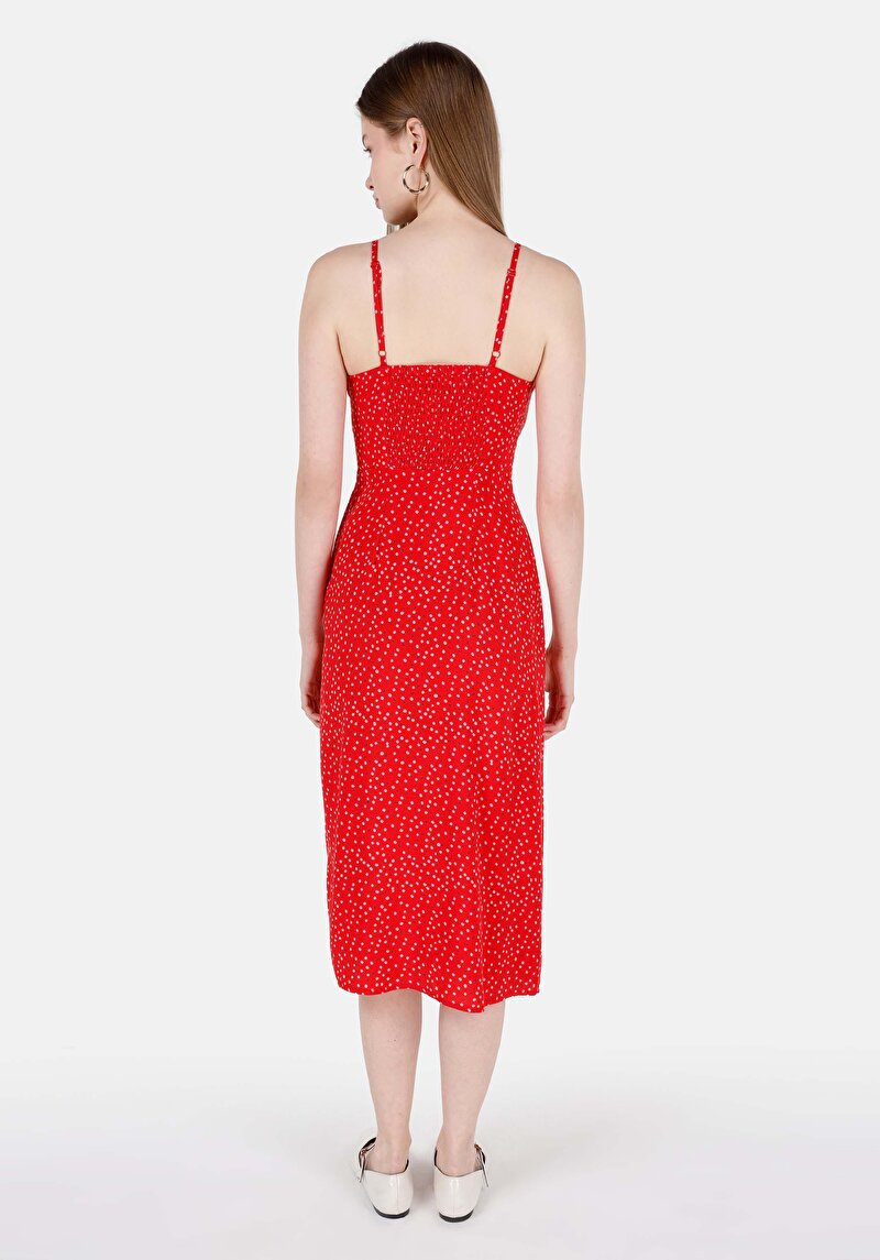 Viskozlu Slim Fit Kadın Kirmizi Elbise