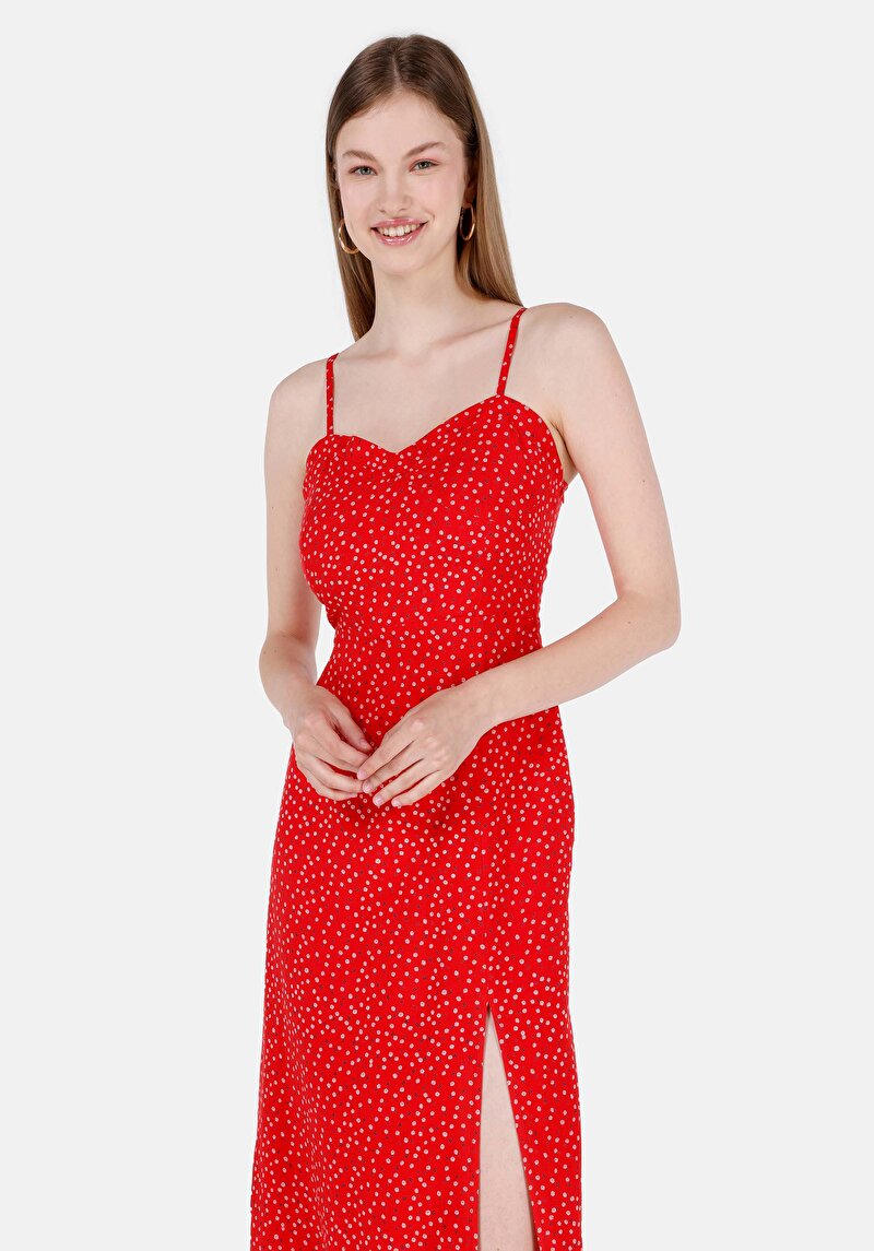 Viskozlu Slim Fit Kadın Kirmizi Elbise