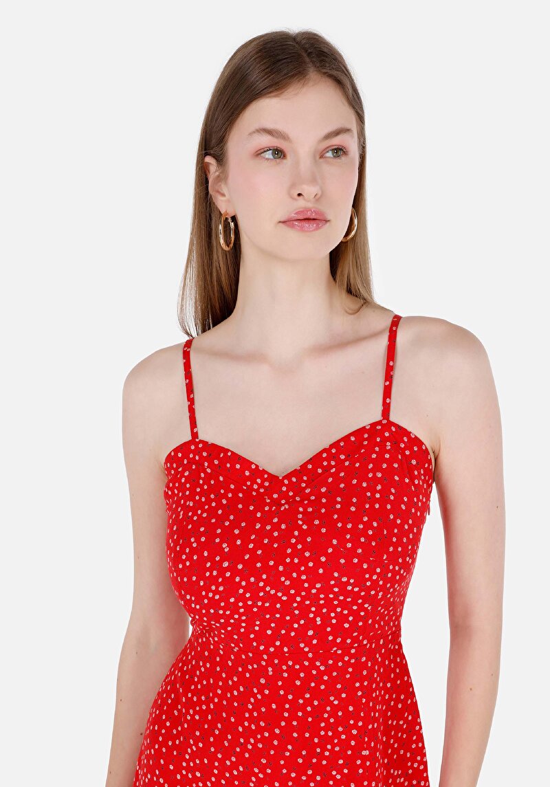 Viskozlu Slim Fit Kadın Kirmizi Elbise