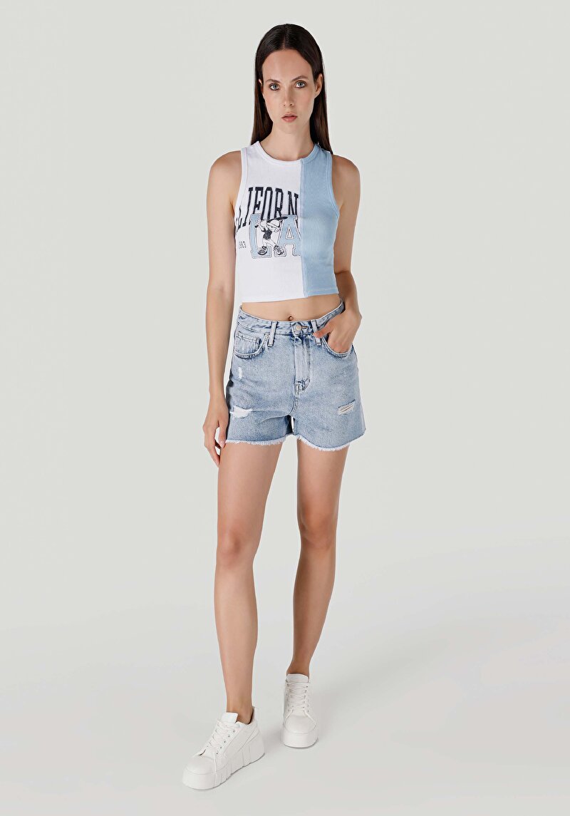 Regular Fit Yüksek Bel Kadın İndigo Jean Şort