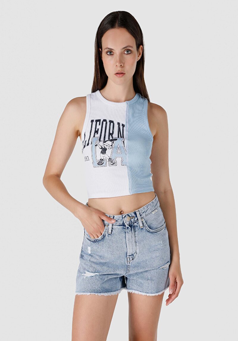 Regular Fit Yüksek Bel Kadın İndigo Jean Şort