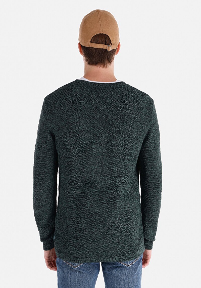 Slim Fit Yuvarlak Yaka Düz Erkek Yeşil Kazak