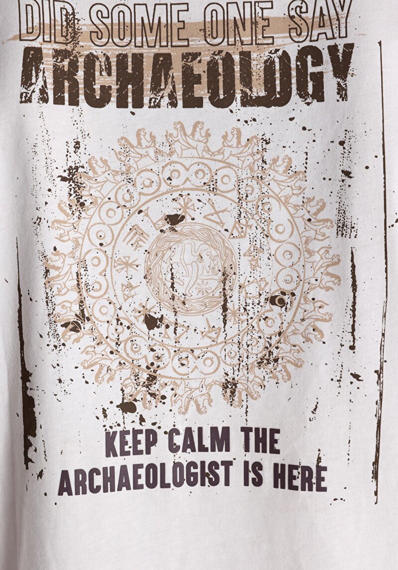 Comfort Fit Yuvarlak Yaka Düz Erkek Ekru Kısa Kol Tişört