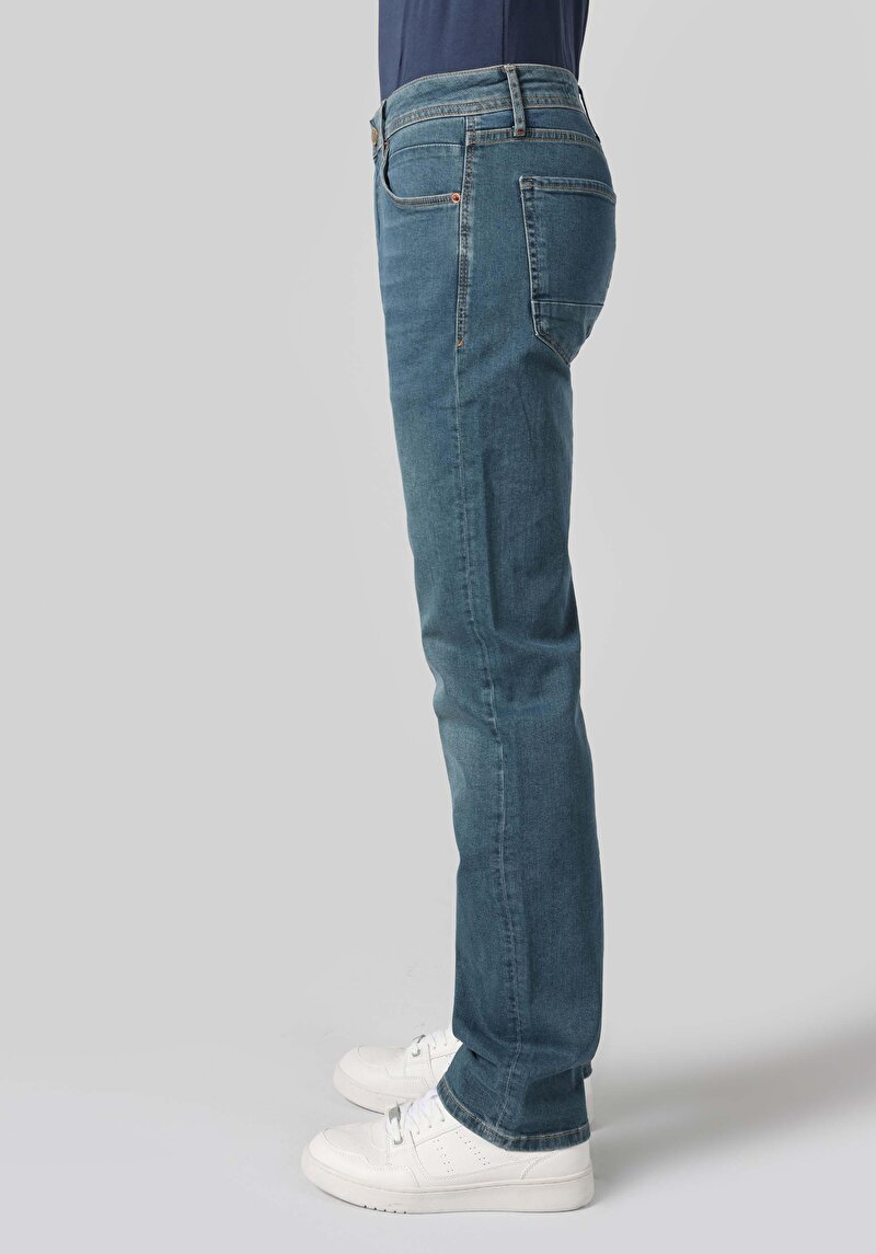 Regular Fit Orta Bel Düz Paça Erkek İndigo Jean Pantolon