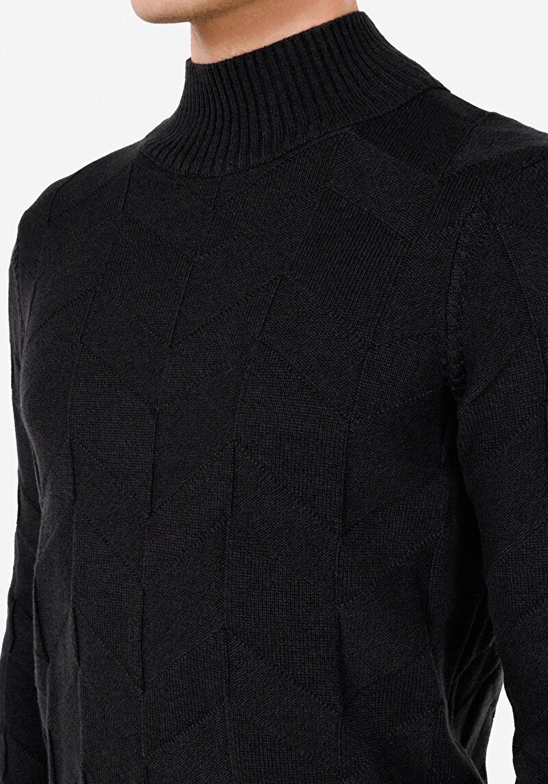 Slim Fit Turtle Neck Jakarlı Erkek Antrasit Kazak