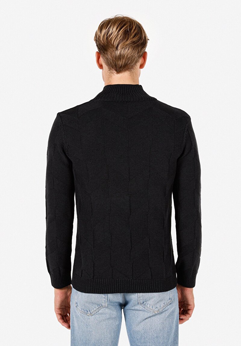 Pamuklu Slim Fit Turtle Neck Jakarlı Erkek Antrasit Kazak