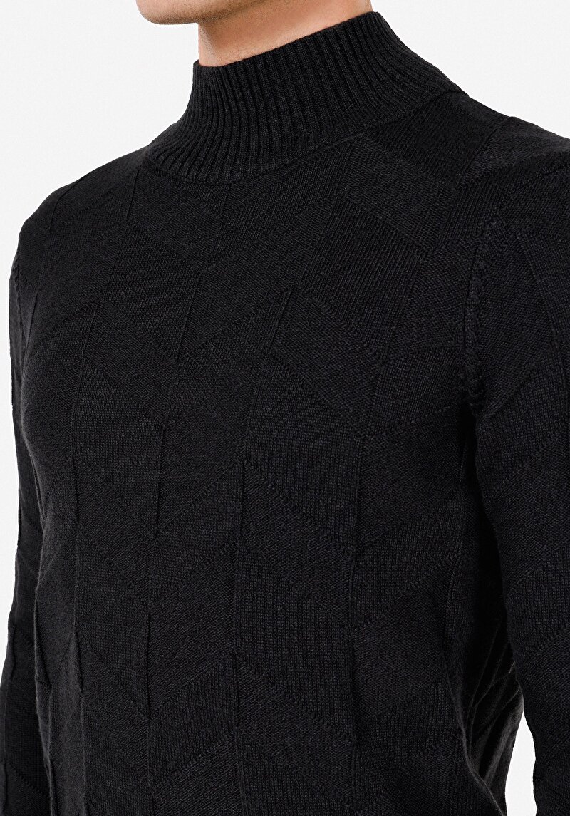 Pamuklu Slim Fit Turtle Neck Jakarlı Erkek Antrasit Kazak