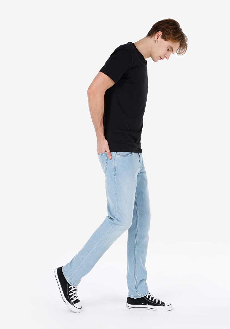 Straight Fit Düşük Bel Düz Paça Erkek Açik İndigo Jean Pantolon