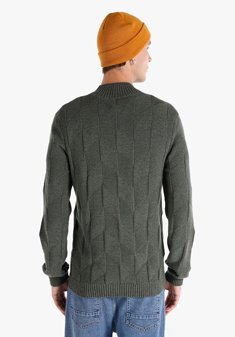 Slim Fit Turtle Neck Jakarlı Erkek Yeşil Kazak