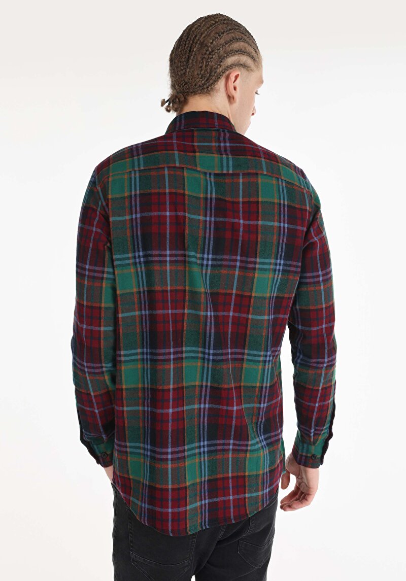 Regular Fit Shirt Neck Ekoseli Erkek Çok Renkli Uzun Kol Gömlek