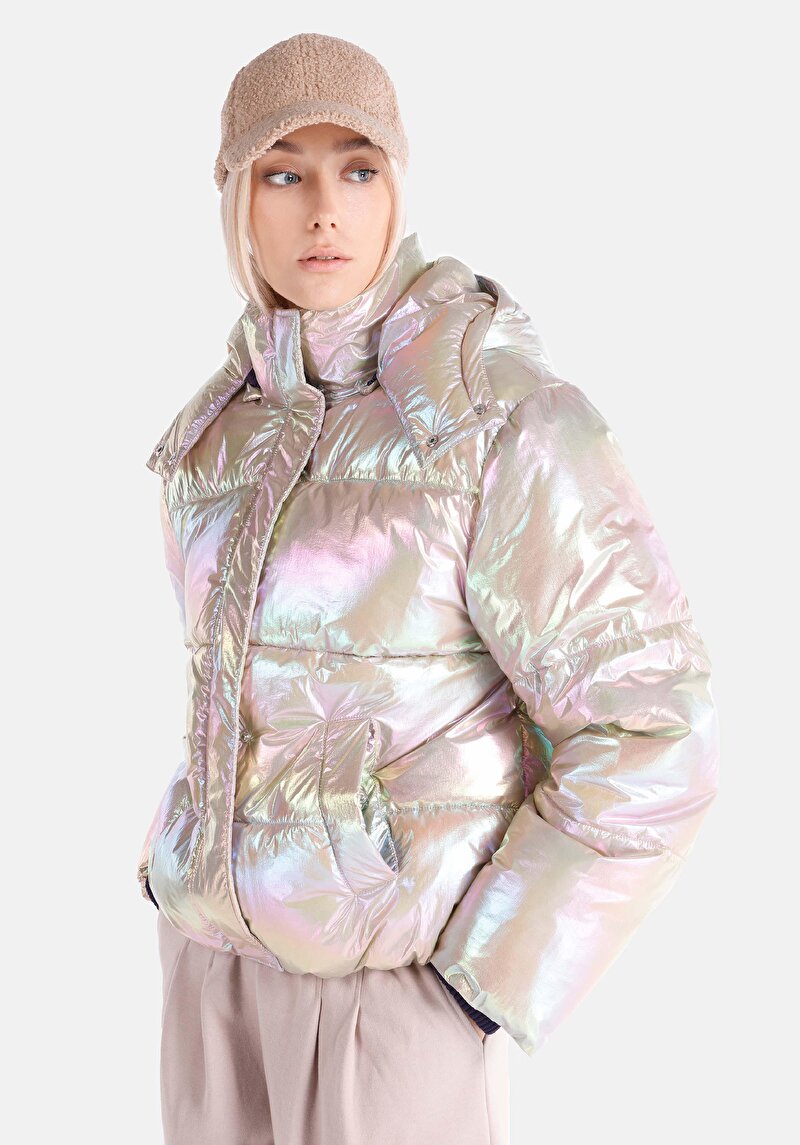 Regular Fit Kapüşonlu Fermuarlı Astarlı  Kadın Pembe Mont